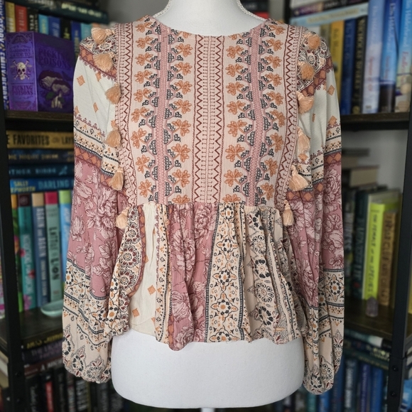 Bohemian Floral Print Blouse - Pink and Cream - Picture 5 of 10